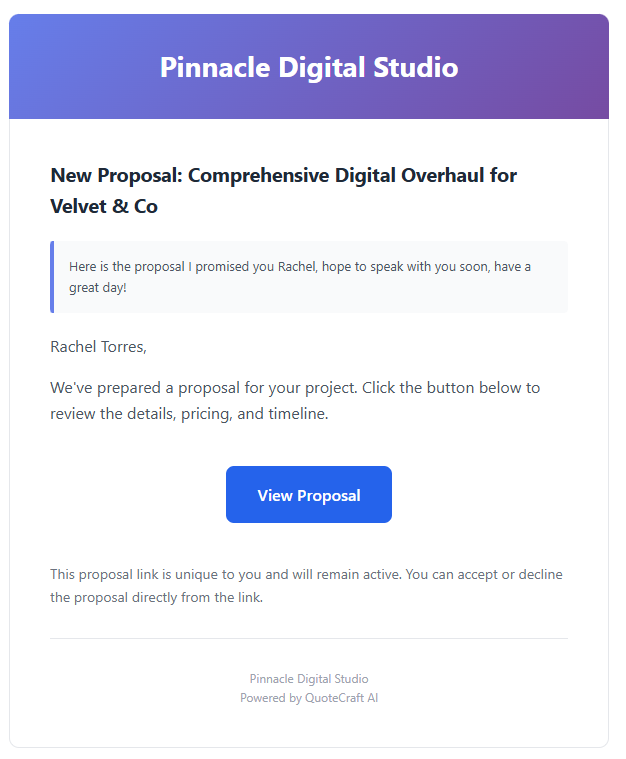 Professional branded email sent to client